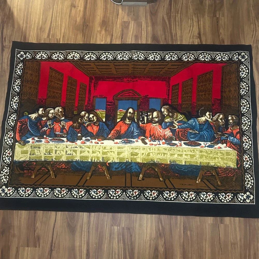 Vintage The Last Supper Woven Tapestry Wall Hanging Religious Decor Large Art